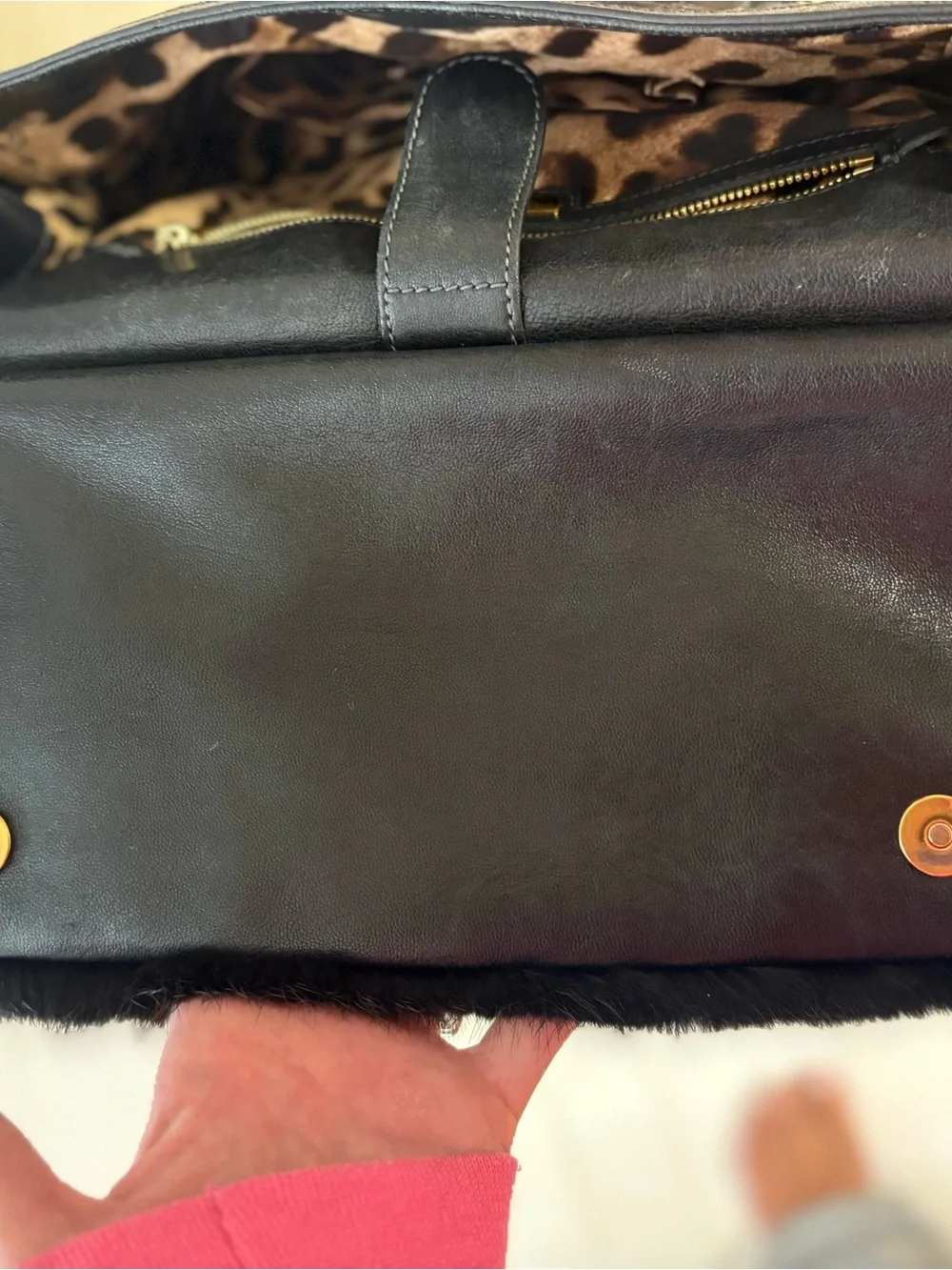 Dolce & Gabbana Black Fur and Leather Top-Handle Satchel